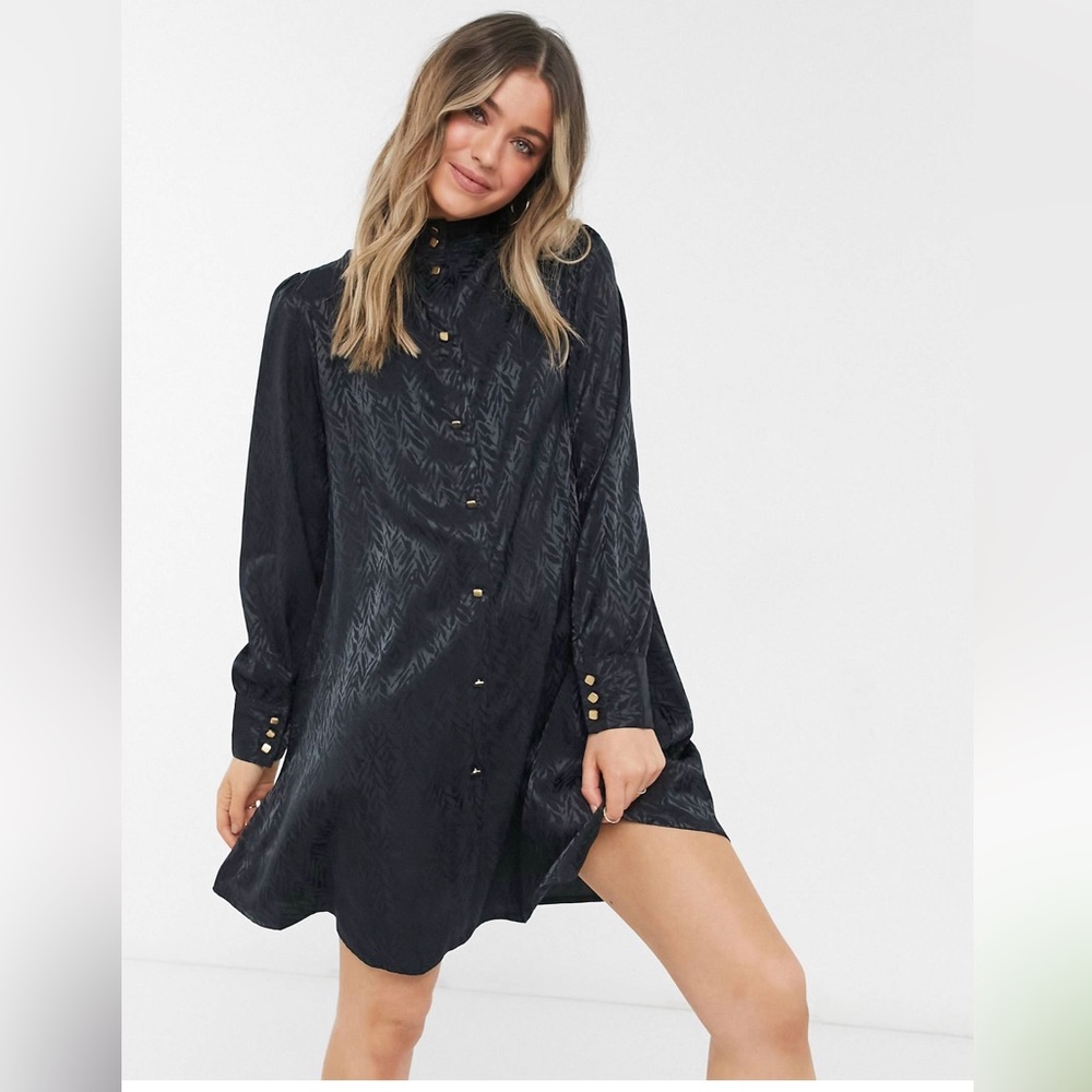 Black satin dress with high kneck